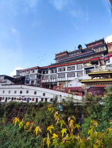 a large white building on top of a hill at Chasumi Homestay in Darjeeling