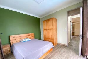 a bedroom with a bed and a green wall at Modern Cosy Villa in Pointe aux Biches +12 photos