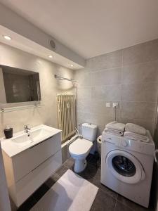 ein Badezimmer mit Waschmaschine und Waschbecken in der Unterkunft Studio dans le cœur de Mulhouse in Mulhouse