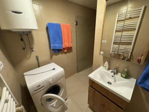 a bathroom with a washing machine and a sink at Julija 4 in Pančevo