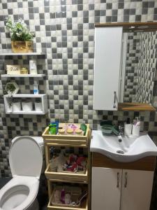 ein Badezimmer mit Toilette und Waschbecken in der Unterkunft Bel appartement a fadaat mohit dar bouazza in Casablanca