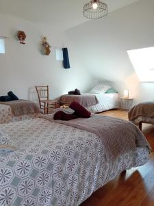 une chambre avec deux lits dans une pièce dans l'établissement Gite La Bignone, à Saint-Marcouf