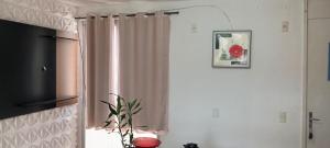 a room with a window with a curtain and a plant at Apartamento para cop 30 Belém Pará in Marituba +9 photos