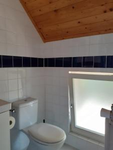a white bathroom with a toilet and a window at Boerderij de Breken in Heerde