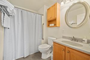 a bathroom with a toilet and a sink and a mirror at 3BR Nature Retreat Near Lake James and Morganton in Morganton +28 photos
