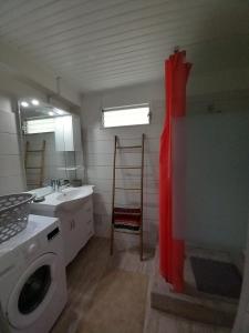 a bathroom with a washing machine and a sink at Maison individuelle de plain-pied in Schœlcher