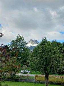 una montaña en la distancia con una valla y un árbol en Traunapartment Altaussee, en Puchen 38 fotos más