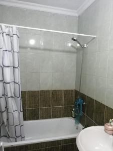 a bathroom with a shower and a toilet and a sink at الرائد للشقق المفروشة in Amman