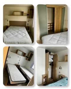 four pictures of a small room with a bed and a mirror at Mobil home bonne anse plage in Les Mathes