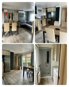 four different pictures of a kitchen and a living room at Mobil home bonne anse plage in Les Mathes