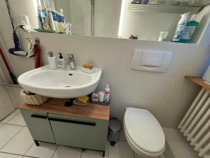 a small bathroom with a sink and a toilet at A different room in Frankfurt/Main +22 photos