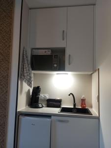 a small kitchen with a sink and a microwave at Studio in Moussac