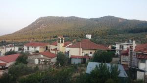 a group of buildings with a mountain in the background at Villa Sotiriou in Limne