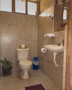 a bathroom with a toilet and a sink at Puyucamp in Tarqui