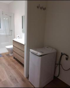 een witte badkamer met een toilet en een wastafel bij Life in the Center of Valencia - Fast Wiffi in Valencia