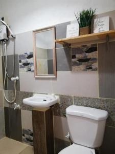 パングラオにあるD' Barn Hostel Panglaoの白いトイレと洗面台のあるバスルーム