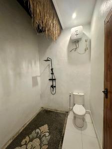 a bathroom with a shower and a toilet at Casa Feliz Guest House in Bangli