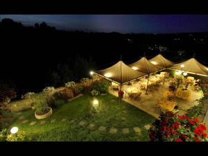 an aerial view of a garden at night at Hotel Palazzo Renieri - 3stelle S in Colle di Val d'Elsa