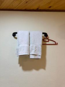 two towels hanging on a towel rack on a wall at MR B hotel in Bukit Mertajam +9 photos