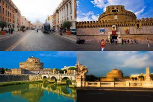a collage of photos of a city and a bridge at Old Style by the sea, roof terrace with pool and kitchen, Ladispoli in Ladispoli