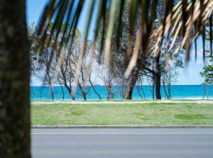 a view of the ocean from a palm tree at Nautilus 1 - 1- 46 Lawson Street in Byron Bay