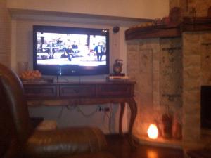 a television in a living room with a fireplace at Apartment Stanisic in Budva