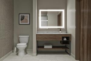 a bathroom with a sink and a toilet and a mirror at La Quinta Inn & Suites by Wyndham Jackson in Jackson