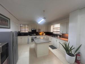 une grande cuisine avec des armoires blanches et une plante en pot dans l'établissement Pelaez house in the bogo, à Bogo 9 autres photos
