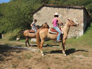 two women riding on horses in a field at Locanda Di Alberi in Borgo San Lorenzo