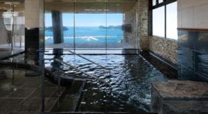 a room with a large pool of water in a building at Hotel Saiyou WAKIGAWA in Hirado