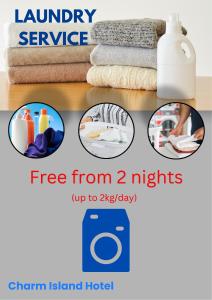 a flyer for a laundry service with a bunch of towels at Cat Ba Charm Island Hotel in Cat Ba