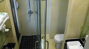 a bathroom with a shower with a toilet and a sink at GreenTree Inn Linyi Bus Station in Linyi +31 photos