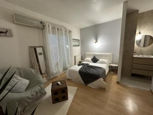 a bedroom with a bed and a sink at Villa Mars YourHostHelper in Narbonne +11 photos
