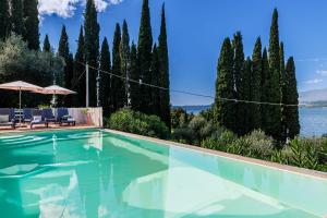 a swimming pool with a view of the water and trees at Panoramic Lake View Apartments with Pool & Breakfast in Torri del Benaco +155 photos