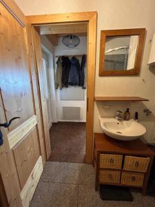 a bathroom with a sink and a mirror at Panoramahütte Hochrindl in Hochrindl +16 photos