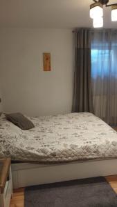 a bed sitting in a bedroom with a window at Dom Kopernika 4 in Chełm