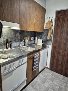 a kitchen with a sink and a stove top oven at Casa Breiten in Breiten +13 photos