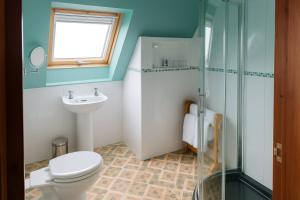 a bathroom with a toilet and a sink and a shower at Ocean View Lodge in Kilchiaran