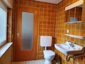a bathroom with a toilet and a sink at Siedlungsstr 19 Bruchsal Ap 40 in Bruchsal