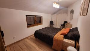 ein Schlafzimmer mit einem Bett und einem Fenster in der Unterkunft Le Chantoiseau in Muhlbach-sur-Munster