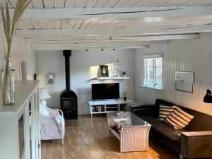 a living room with a couch and a fireplace at Stunning Home In Nykøbing Sjælland W in Nykøbing Sjælland