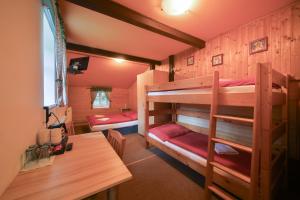 a room with two bunk beds and a table at Hotel Diana in Špindlerův Mlýn