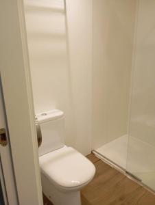a white bathroom with a toilet and a shower at Bearan Rooms 2 in Pamplona +13 photos