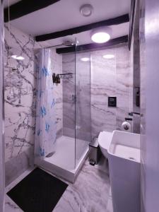 a bathroom with a shower and a sink at The Courtyard Lodge in Hitchin +55 photos