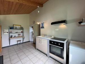 a kitchen with a sink and a stove top oven at Gite de la roseraie in Louchy-Montfand