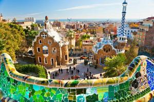 a view of a city from the top of a building at Great apartment with a pool on the beach in Barcelona in Badalona