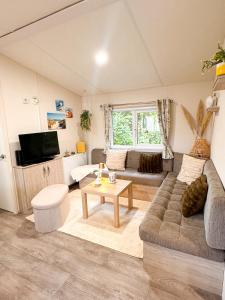 レネッセにあるChalet JT08 in Renesseのソファとテーブルのあるリビングルーム