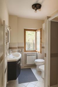 a bathroom with a sink and a toilet and a window at Chalet Mary Roccaraso in Roccaraso