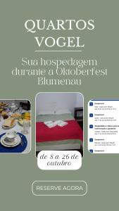 a collage of photos of a room with a bed and a table at Quartos Vogel in Blumenau +1 photo