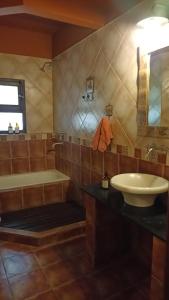 BrandsenにあるSpectacular country house with a pool!の洗面台と浴槽のあるバスルーム